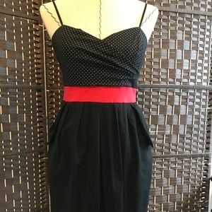 Empire black red dress, pockets, stretch size 9